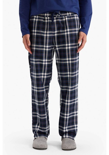 Defacto Pijama Takımı Regular Fit Uzun Kollu Üst Kareli Uzun Alt F5214ax25wnnv131 Lacivert-nv131