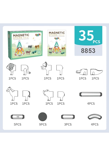 Magnetic Sticks 35 Parça Premium Manyetik Bloklar Çubuklar, Bloklar, Setl