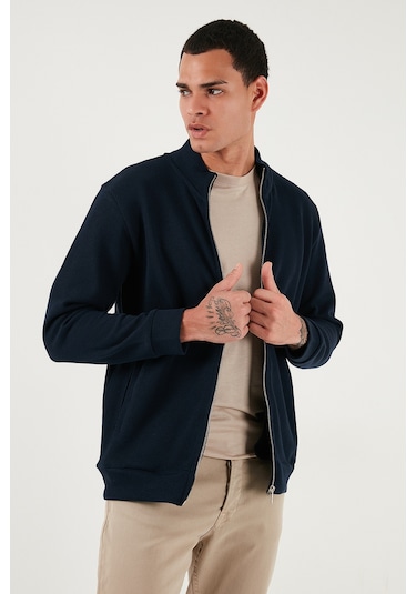 Buratti Pamuklu Relaxed Fit Dik Yaka Fermuarlı Erkek Hırka 5901075 Lacivert