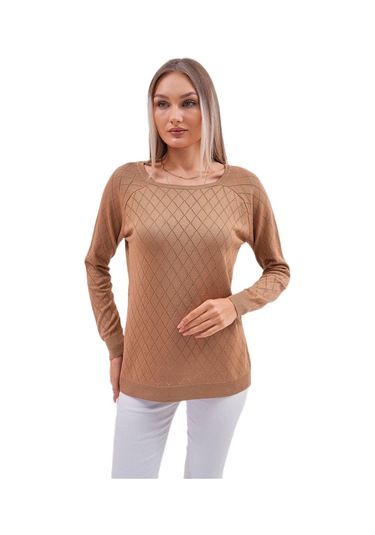 Kadın Baklava Dilimi Desenli Kazak 12781 Bgl-st04110 CAMEL