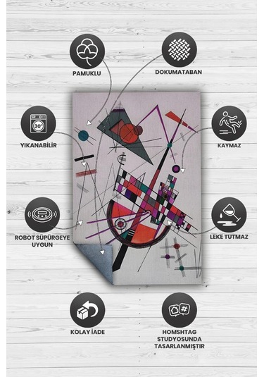 Homshtag Hassas Gerilim, Kandinsky Sanat Halısı,geometrik Halı Çok Renkli