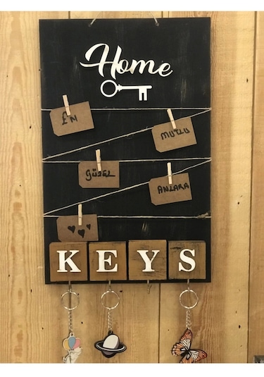 Dekoratif Home Keys Ahşap Resimlik Ve Notluk Siyah