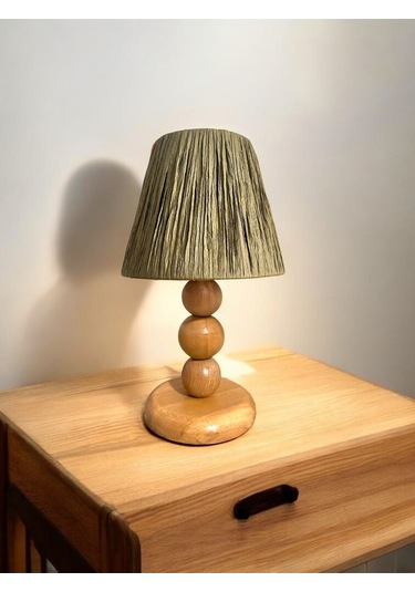 Hasır El Yapımı Bohem Ahşap Ayaklı Rustik Abajur