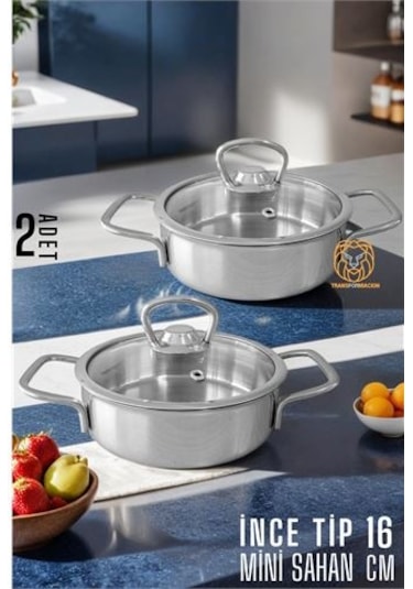 Mini Kapaklı Sahan Tencere 2 Adet Çelik 16 Cm Diğer