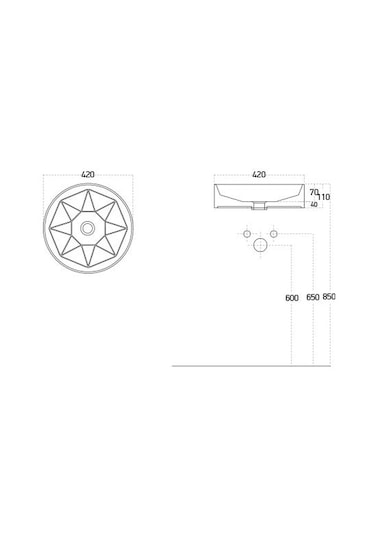 Lucco Diamante 42 CM Tezgah Üstü Yuvarlak Lavabo Beyaz