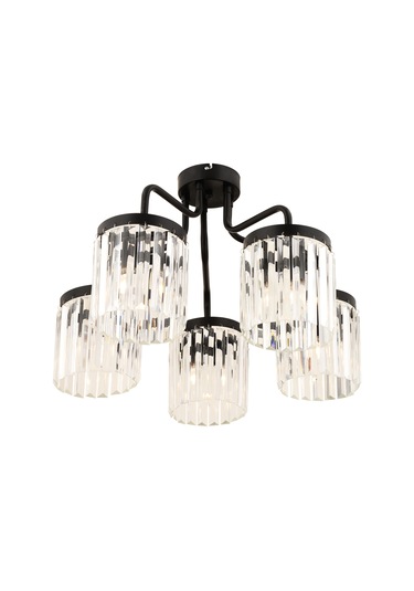 Ayan 5 Li Siyah Kristalli Taşlı Modern Tasarım Kristal Salon Avize