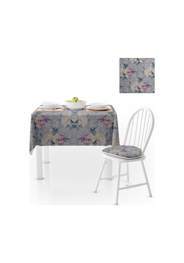 Sarmaşık Desenli Gri Zemin Mor Antrasit Dijital Baskılı Petek Dokuma Masa Örtüsü 140x220