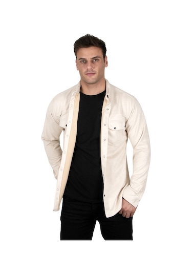 Deepsea Erkek Krem Çift Cep Süet Gömlek 2302329 Krem