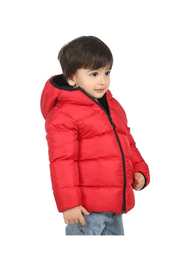 Freemen Erkek Çocuk Kırmızı Polarlı Kürklü Kapüşonlu Su Ve Rüzgar Geçirmez Şişme Kışlık Mont Kırmızı