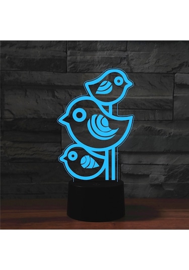 Sones Üç Kuş Şekli 3d Renkli Led Görüş Işığı Masa Lambası, Çatlak Dokunmatik Versiyon Çok Renkli