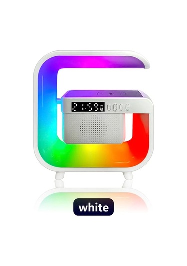 Createtech Kablosuz Şarj İstasyonu Küçük Tasarım Çalar Saat Rgb Gece Işık Uygulama Kontrolü White