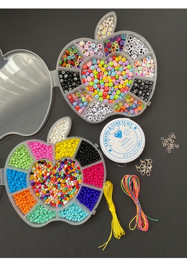 Kum Boncuk Harf Boncuk Elma Desenli Kutuda Takı Yapım Malzemleri