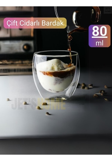 3 Lü Set Espresso Bardağı 80 Ml Kahve Bardağı Çift Cidarlı Bardak Viski Bardağı Şeffaf
