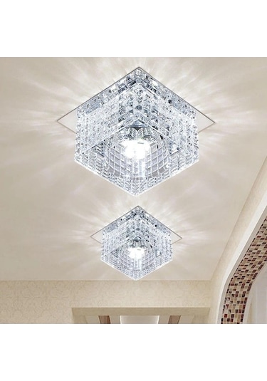 Beyaz Kristal Led Tavan Işıkları Oturma Odası Yatak Odası Modern Kare Dekoratif Lamba Açık Beyaz Beyaz