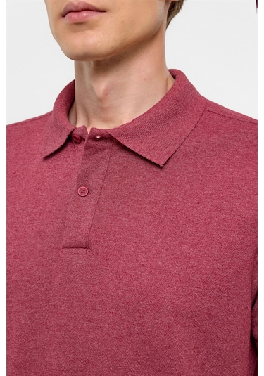 Koyu Bordo Regular Armürlü Polo Yaka Tişört-37210 Koyu Bordo