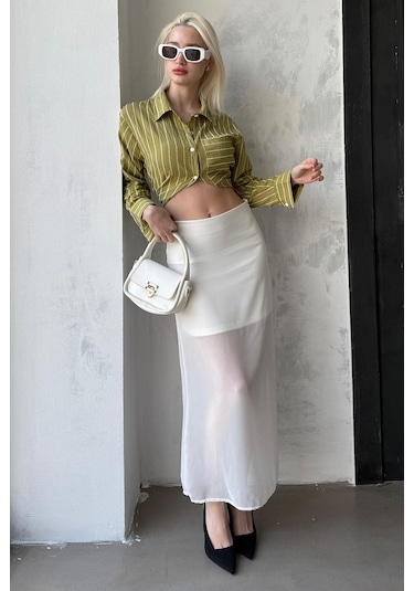 Madmext Madmext Beyaz Şifon Kadın Etek Mg2340 Beyaz