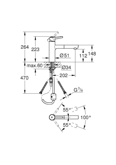 Grohe Eviye Bataryası Spiralli Tek Akış Concetto Krom - 31129001