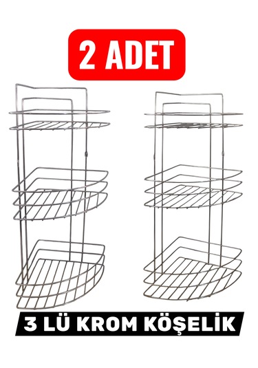 2 Adet Banyo Köşeliği Üçlü Köşe Duş Rafı Şampuanlık Paslanmaz