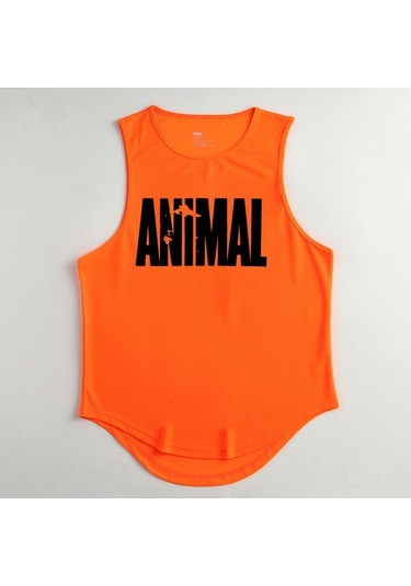 Turuncu Spor Salonu Tank Top Erkek Vücut Geliştirme Yeleği File Fitness Giyim Kas Kolsuz Gömlek Antrenman Açık Yan Kesim Atletler