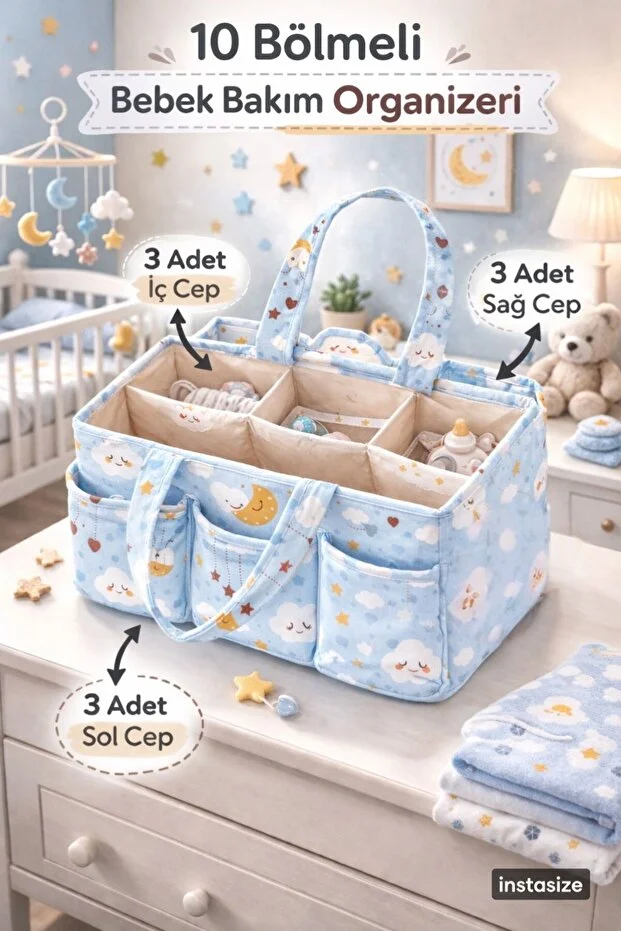 Premium Bebek Arabası Organizer Çanta I Bebek Bakım Çantası Mavi