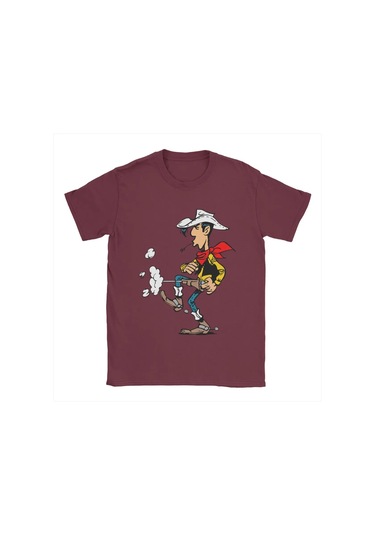 Snapbuyerkekler Şanslı Luke Karikatür Pamuklu Kısa Kollu O Boyun T-shirt 4xl 5xlbordo Bordo