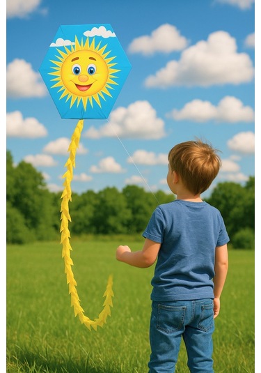 Altıgen Uçurtma Mutlu Güneş 50mt İpli