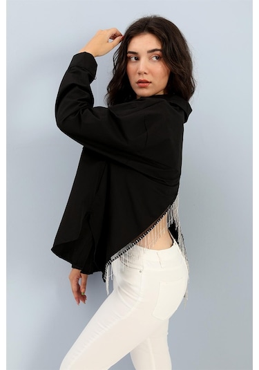 Gömlek Cepli Arkası Zincir Detaylı - Siyah-siyah Siyah