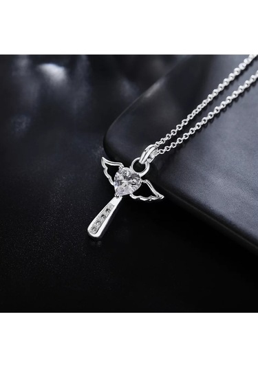 925ayar Gümüş Kristal Taşlı Melek Kolye