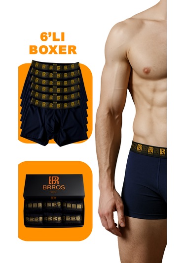 Maksfd Erkek 6 Lı Pamuklu Boxer Set Rahat Ve Esnek İç Giyim Erkek Boxer- Brros Modeli Lacivert