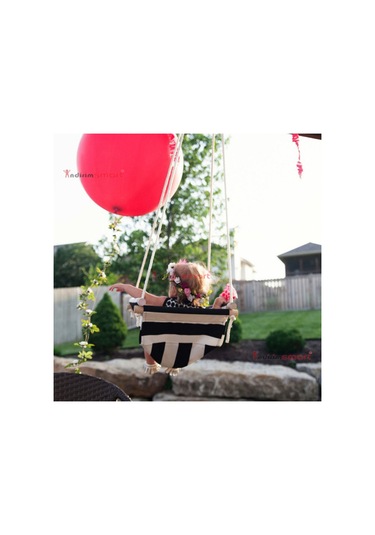 Bundera Ahşap Bebek Salıncak Çocuk Beşik Hamak Salıncağı Mavi Çizgili