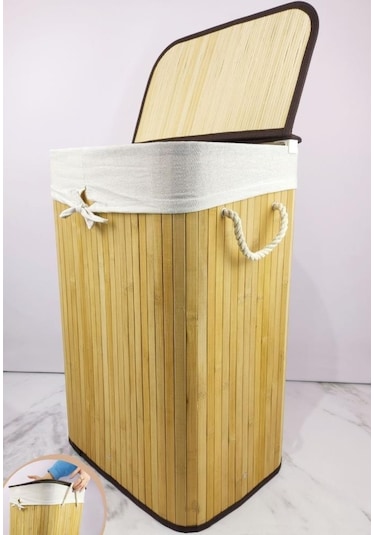 Digithome Dikdörtgen Bambu Çamaşır Sepeti Naturel Cl-6002-01