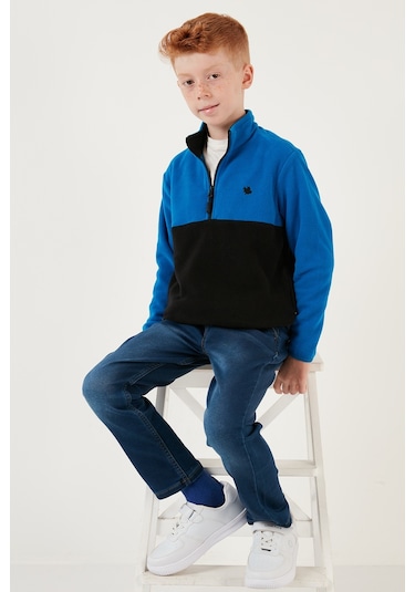 Lela Yumuşak Dokulu Yarım Fermuarlı Renk Bloklu Dik Yaka Unisex Çocuk Polar 5905004 Saks-Siyah Lela Yumuşak Dokulu Yarım Fermuarlı Renk Bloklu Dik Yaka Unisex Çocuk Polar 5905004 Saks-Siyah