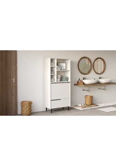 Robin Home Lidya Banyo Dolabı Çok Amaçlı Dolap 3 Kapaklı Metal Ay Beyaz