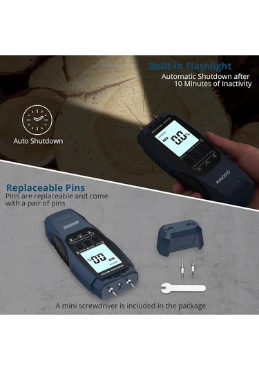 Motion003 1 Adet Mavi Aınodıs Yüksek Hassasiyetli Dijital Ahşap Nem Ölçer Çift Sond Lcd Ekran Abs Malzeme