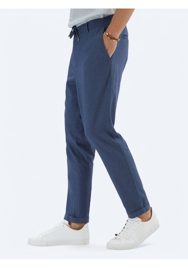 Lacivert Düz Dokuma Jogging Fit Casual Pamuk Karışımlı Pantolon Lacivert