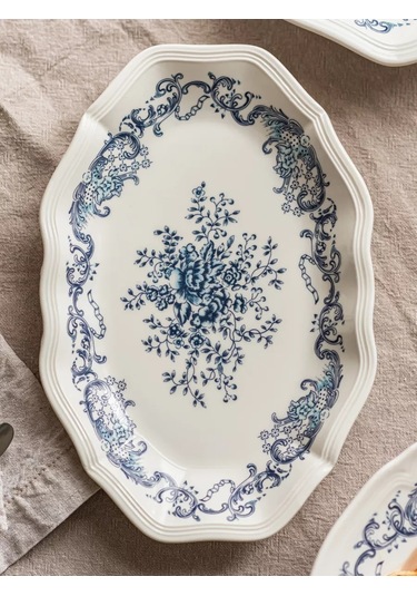 Roomi Desenli Oval Seramik Tabak 23,5 16 Cm, Vintage Tarzda 202452397 Beyaz