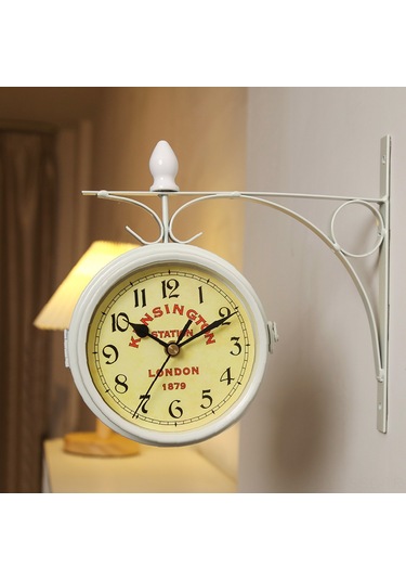 Springsun Siyah Retro Çift Taraflı Demir Duvar Saati - Salon Dekoru İçin Kreatif Ev Dekorasyon Aletleri Siyah