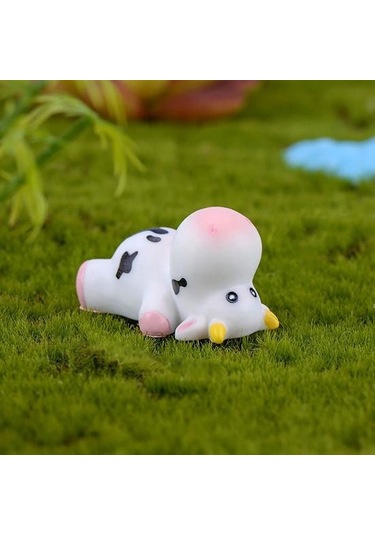 İnek Heykelcik Çevre Dostu Zanaat Heykeli Göz Alıcı Reçine Minyatür İnek Ev İçin 2