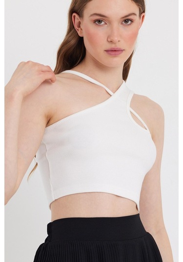 Quhox Kadın Askılı Crop Kaşkorse Ekru