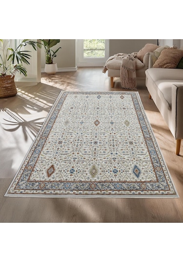 Motto Vintage Modern Dokuma Halı Oturma Odası Salon Halısı Y969a Wv15 Krem