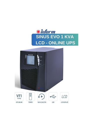 İnform Sinus Evo 1 KVA Online Ups Lcd Ekranlı Güç Kaynağı 2 x 12V 7Ah
