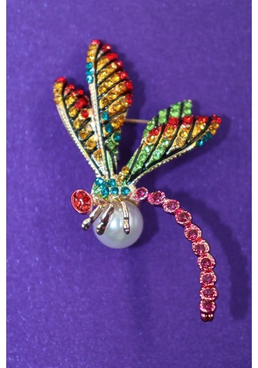 Yusufçuk Broş. Kristal Taşlı İncili Yusufçuk Yaka İğnesi Broş. Kadın Broş. Broş. Erkek Broş. Unisex. Çok Renkli