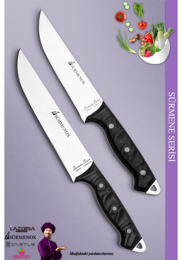 Sürmene Serisi Mutfak Bıçak Seti Et Ekmek Tavuk Sebze Salata Bıçağı 2 Li Set Siyah Mft-120 Siyah