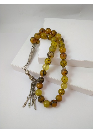 Yeşil Damarlı Akik Taşı Tespih Ahşap Kutulu / 10 MM Doğaltaş Tesp