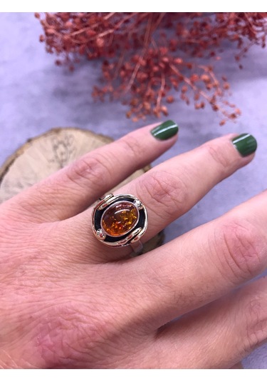 Nsa Gümüş Kehribar Taşlı Gümüş Yüzük 925 Ayar - 217295150