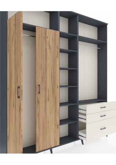 Arges Dolap 9 Raflı 3 Çekmeceli 2 Askılı 220x30x243 Antrasit-çam/aytaşı Atlas Çam/aytası