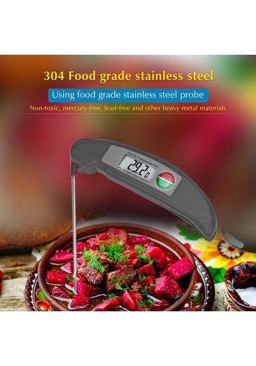 Xindoker Katlanabilir Gıda Termometresi, Hızlı Ölçüm, Led Ekran, 304 Paslanmaz Çelik Prob, -50 C/+300 C Aralığı, Beyaz