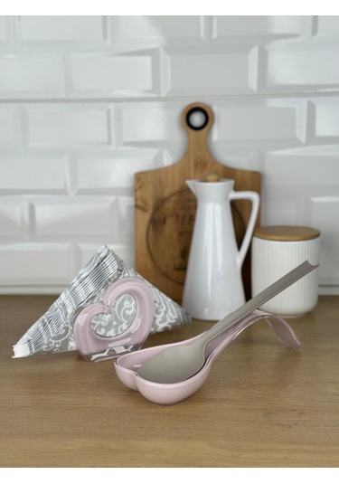 Okyanus Home Çift Baskı Kepçe Kaşık Altlığı Ve Peçetelik Pembe Pembe