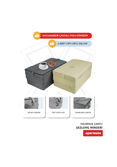 Xpermate Katlanır Şezlong Minderi Çantalı Cepli Foldpack 30x60gri