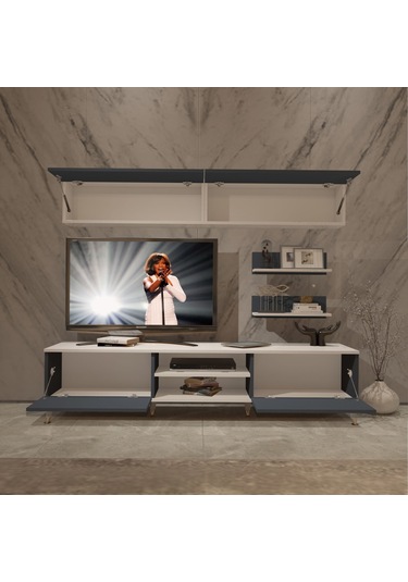 Decoraktiv Eko 5 Mdf Dvd Gold Tv Ünitesi Tv Sehpası Beyaz - Antrasit